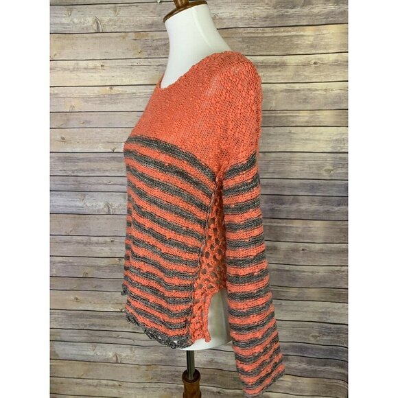 Free People XS Slub Knit Sweater Striped Coral - Picture 5 of 10